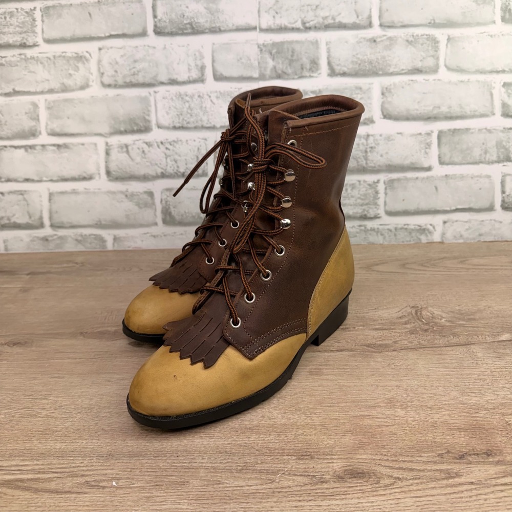 Laredo Lace Up Kiltie Boots Brown Tan Leather Womens 7 M